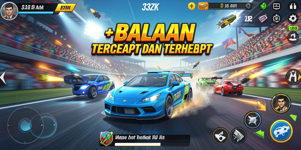 Tangkapan layar gameplay 33ZK menampilkan aksi balapan yang mendebarkan.