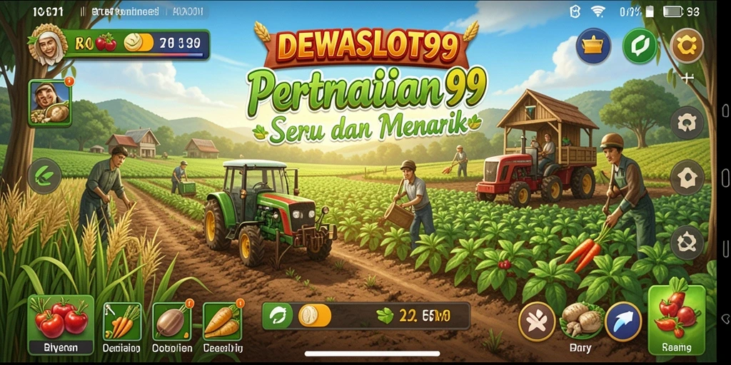 Screenshot gameplay DEWASLOT99 dengan suasana ladang yang indah dan hewan ternak.