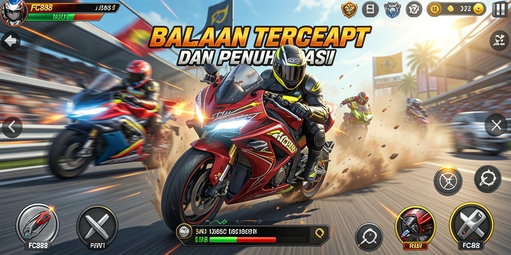 Tampilan menarik dari gameplay balapan motor yang mendebarkan.
