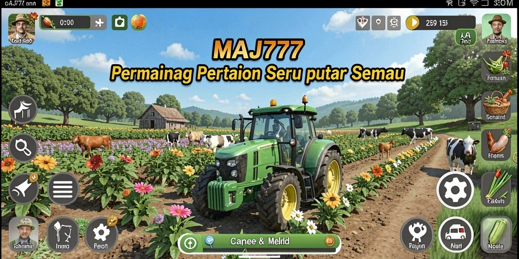 Tampilan gameplay menarik dalam MAJ777 yang menampilkan ladang yang subur.