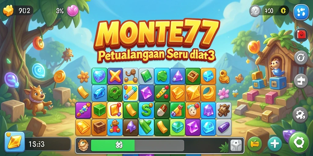 Screenshot menunjukkan gameplay seru Match-3 dengan kombinasi permata.