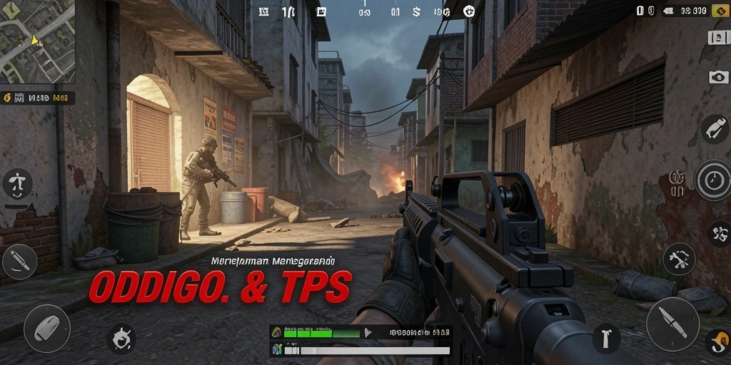 Screenshot gameplay ODDIGO menampilkan aksi seru dalam pertempuran TPS.