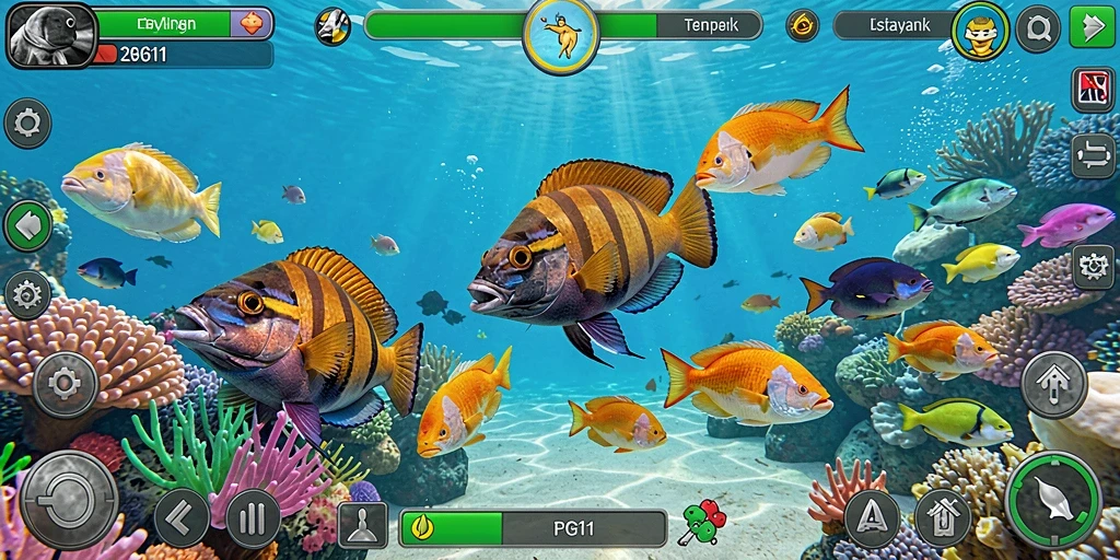 Tampilan gameplay PG11 yang seru saat menembak ikan dengan senjata yang bertenaga.