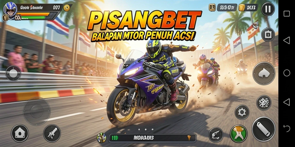 Tangkapan layar menampilkan aksi balapan motor yang mendebarkan.