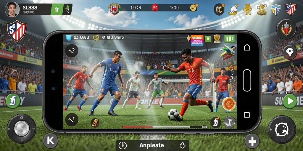 Screenshot utama SL888 menampilkan gameplay intens di arena olahraga.